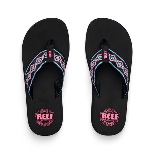 REEF Sandy Womens Beach Flip Flop, Soft Woven Strap Made From 100% Recycled PET, Black Neon, 8 - Image 5