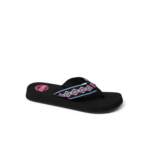 REEF Sandy Womens Beach Flip Flop, Soft Woven Strap Made From 100% Recycled PET, Black Neon, 8 - Image 2