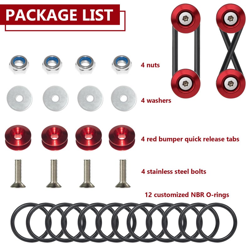 BFXM Universal Bumper Clips, Front Rear Bumper Quick Release Kit, Bumper Holders for Cars (4 Red Bumper Quick Release Tabs and 12 Customized O-Rings) - Image 3