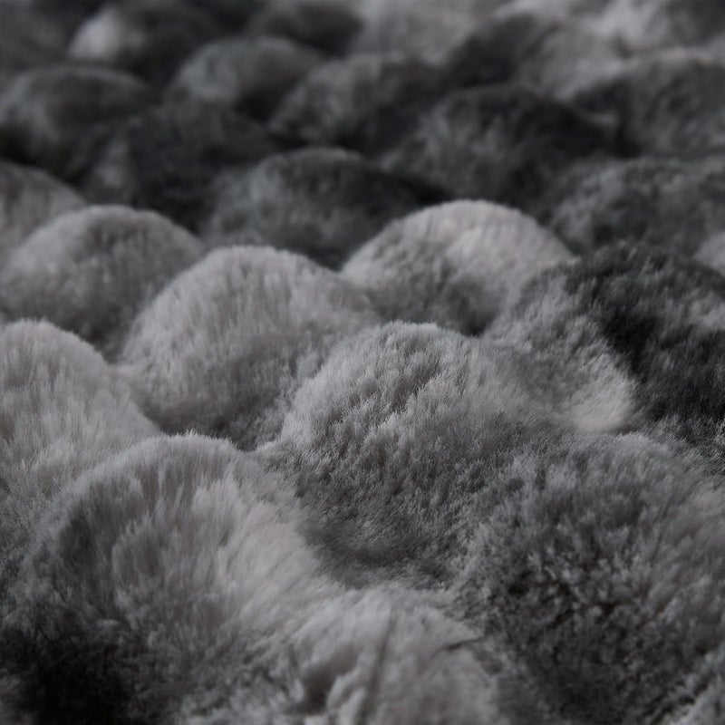 COOVA Faux Fur Throw Blanket for Couch, Cozy Soft and Fuzzy Plush Rabbit Fur Bubble Blanket for Sofa Bedroom Living Room, 60x80 Inches Tie Dye Light Grey - Image 5