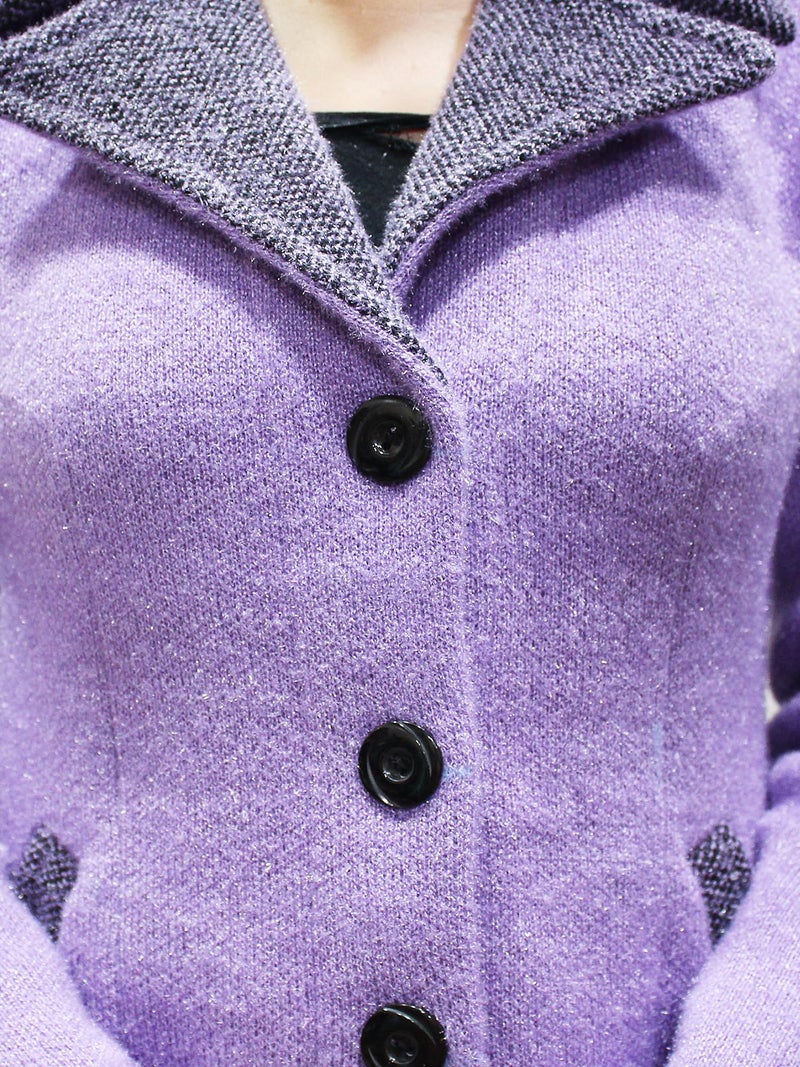 Matelco Womens Woollen Collared Coat Cardigan (IN, Alpha, 2XL, Lavender), Long Length - Image 4