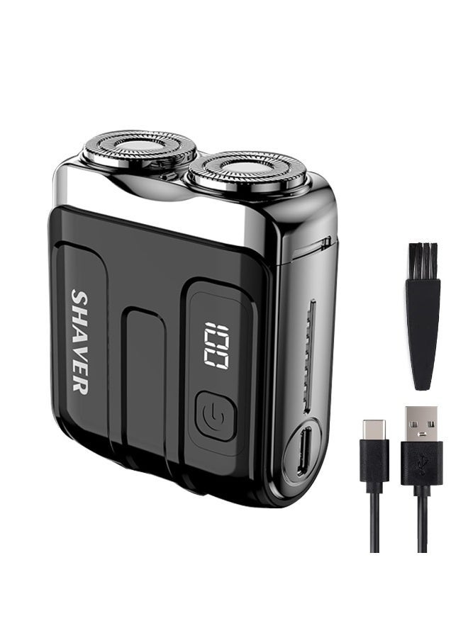 Electric Mini Shaver for Men,Mini Pocket Razor,Dual Floating Head Compact Shaver-LED Power Display,Waterpoof Body&Magnetic Blade-Easy Clean,Great for Travel,car,Home (Black) - Image 1