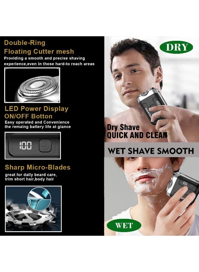 Electric Mini Shaver for Men,Mini Pocket Razor,Dual Floating Head Compact Shaver-LED Power Display,Waterpoof Body&Magnetic Blade-Easy Clean,Great for Travel,car,Home (Black) - Image 2