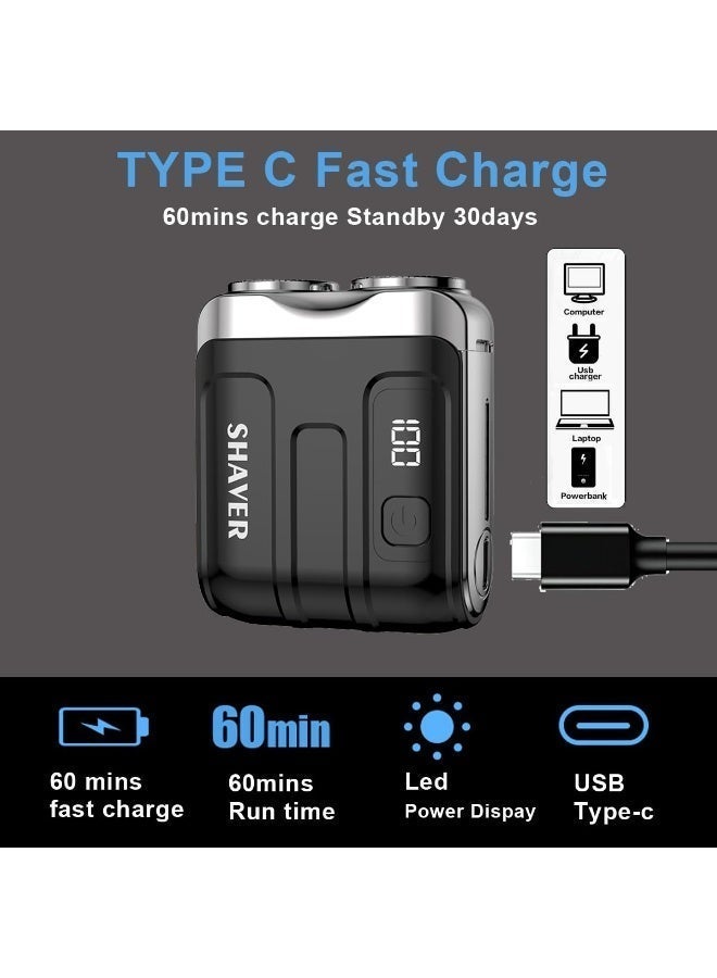 Electric Mini Shaver for Men,Mini Pocket Razor,Dual Floating Head Compact Shaver-LED Power Display,Waterpoof Body&Magnetic Blade-Easy Clean,Great for Travel,car,Home (Black) - Image 3