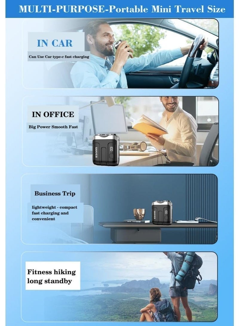 Electric Mini Shaver for Men,Mini Pocket Razor,Dual Floating Head Compact Shaver-LED Power Display,Waterpoof Body&Magnetic Blade-Easy Clean,Great for Travel,car,Home (Black) - Image 4