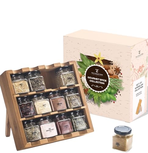 TILZ GEAR Wooden 3-Tier Spice Rack, 12 Filled Glass Jars, 12 Organic Spices Included, Brown - Image 5