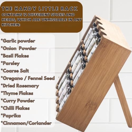 TILZ GEAR Wooden 3-Tier Spice Rack, 12 Filled Glass Jars, 12 Organic Spices Included, Brown - Image 2