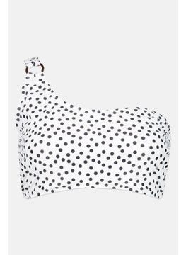 Ivory Rose Women Polka Dot One Shoulder Bikini Top, White  - Image 1