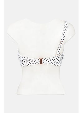 Ivory Rose Women Polka Dot One Shoulder Bikini Top, White  - Image 2