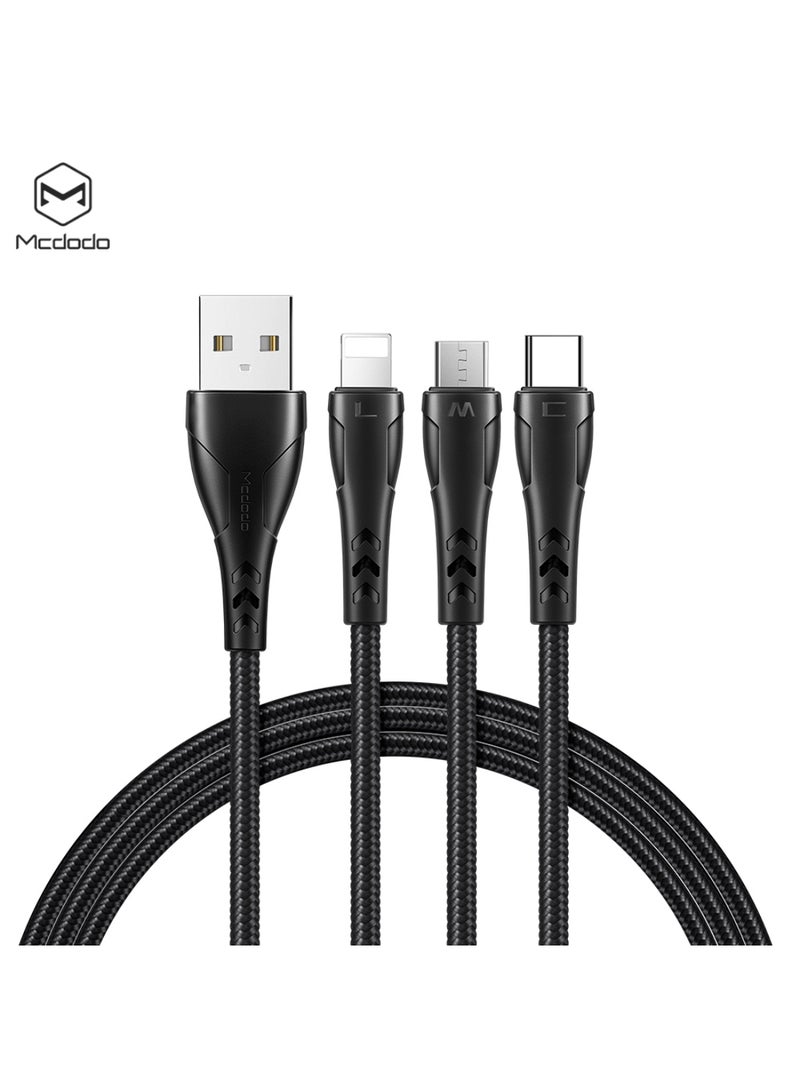 مكدودو Mcdodo كابل شحن متعدد 3 في 1 (Lightning + Micro + Type-C) 1.2 متر (بحد أقصى 3A) - Image 1