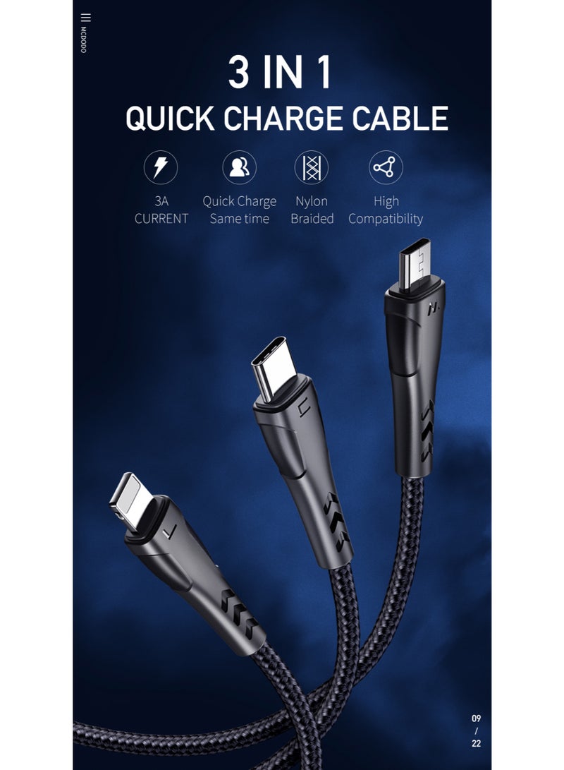 مكدودو Mcdodo كابل شحن متعدد 3 في 1 (Lightning + Micro + Type-C) 1.2 متر (بحد أقصى 3A) - Image 2