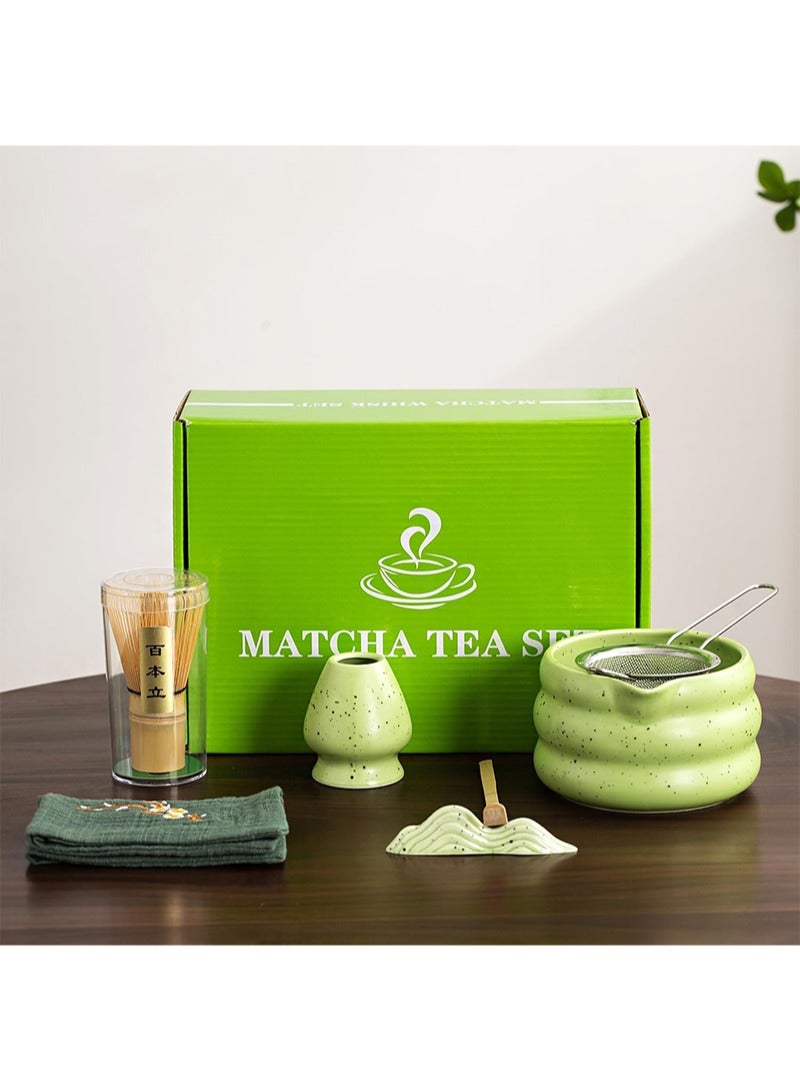 Aikanbo 7Pcs Matcha Tea Set，Matcha Kit with Matcha Bowl (with Pouring Spout)，Matcha Whisk，Whisk Holder，Strainer - Elegant Matcha Set for Gifting and Personal Use，Gift Box Packaging (Green) - Image 2