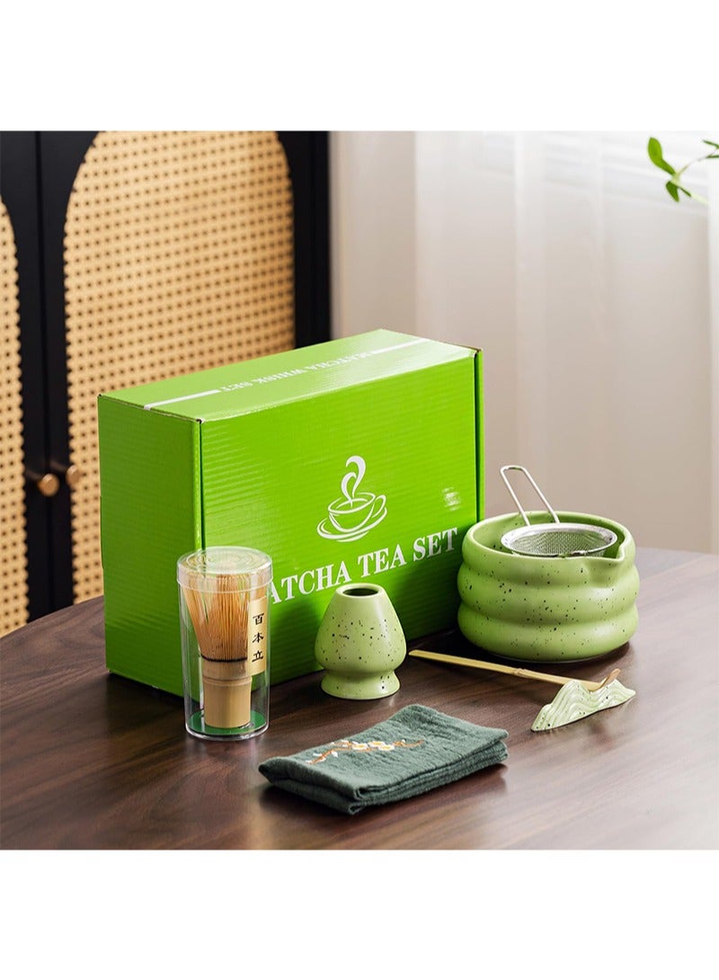 Aikanbo 7Pcs Matcha Tea Set，Matcha Kit with Matcha Bowl (with Pouring Spout)，Matcha Whisk，Whisk Holder，Strainer - Elegant Matcha Set for Gifting and Personal Use，Gift Box Packaging (Green) - Image 3