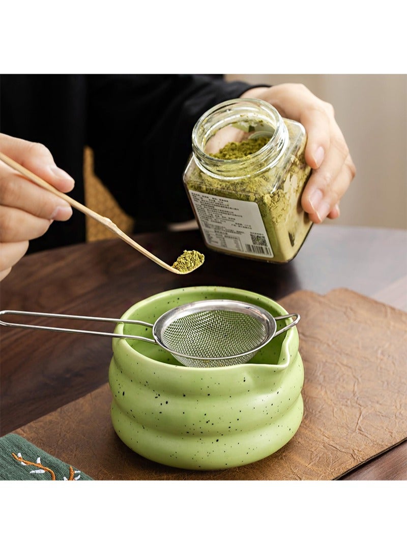 Aikanbo 7Pcs Matcha Tea Set，Matcha Kit with Matcha Bowl (with Pouring Spout)，Matcha Whisk，Whisk Holder，Strainer - Elegant Matcha Set for Gifting and Personal Use，Gift Box Packaging (Green) - Image 4