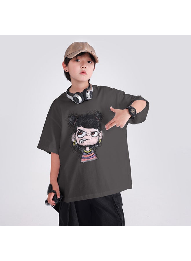 Boys' Summer Trendy Nezha Short-sleeve T-shirt  New Model Children's Elementary School Summer Wear Pure Cotton Ice-feel Top