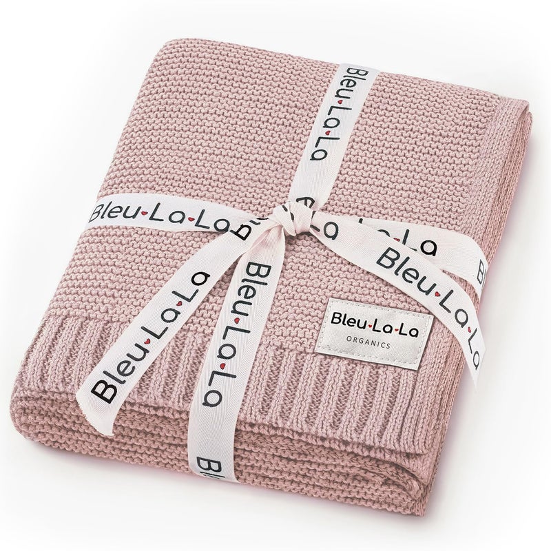 Bleu La La Heritage Knit Organic Receiving Swaddle Blanket for Girls - 100% Luxury Organic Cotton Soft Knit Warm Cozy Cuddle Blanket for Newborns Infants & Toddlers (0-2Yrs - Blush Pink) - Image 1