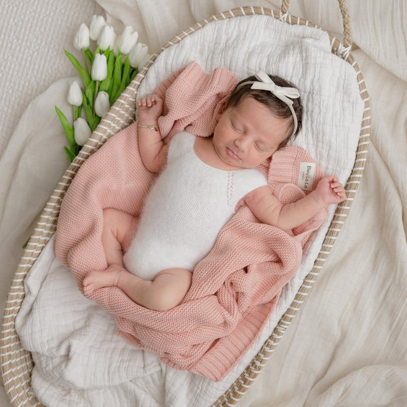 Bleu La La Heritage Knit Organic Receiving Swaddle Blanket for Girls - 100% Luxury Organic Cotton Soft Knit Warm Cozy Cuddle Blanket for Newborns Infants & Toddlers (0-2Yrs - Blush Pink) - Image 4