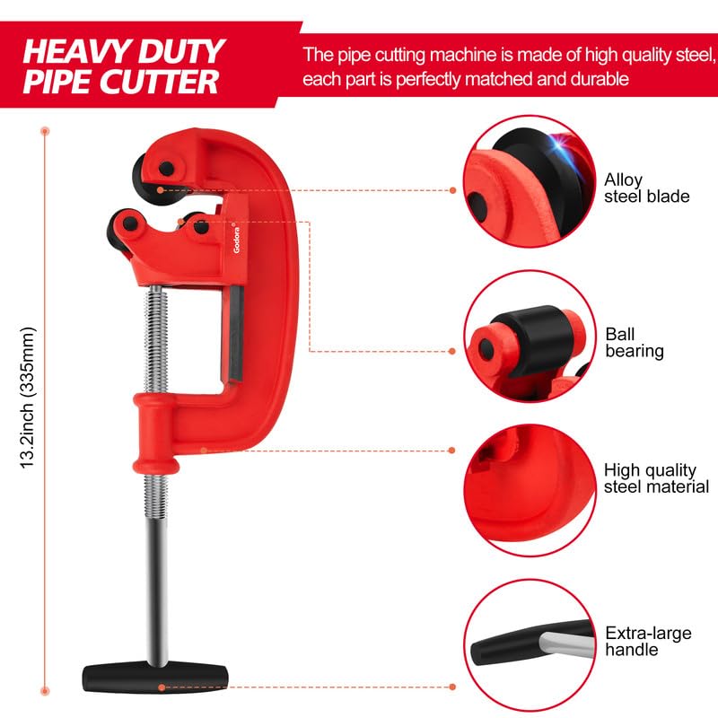 Godora Professional 1-3" Pipe Cutter Tool with an Extra Blade, Sharp Rigid Tubing Cutter Cuts Up to Galvanized Pipe and Iron Pipe, Heavy Duty Metal Tube Cutter Great for Plumbers or Metalworkers - Image 4