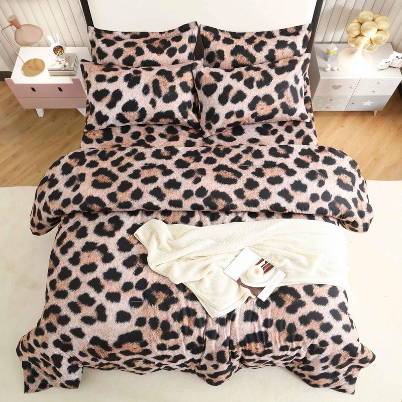 SDY 7PCS Leopard Queen Comforter Set, Animal Print Comforter Set Queen,Soft Cheetah Print Leopard Print Bedding Comforter Set Queen, Bedroom Comforter Sets Queen for Kids, Toddler, Girls, Boys - Image 1