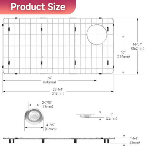 DPZM 2814 x 1414 x 114 Stainless Steel Sink Rack for Bottom of Sink Metal Sink Protectors For Kitchen Sink Sink Grid Sink Bottom Grid with Side Drain Kitchen Sink Grid with Sink Strainer - Image 3