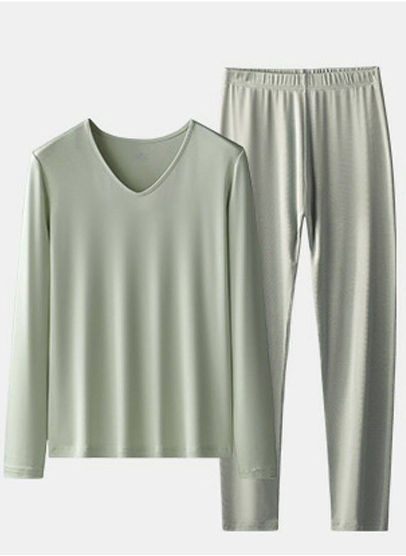 Loquat - Womens Solid Color Thin Seamless Long Johns And V-Neck Thermal Underwear Set 2 Piece Base Layer Set for Women Olive Green - Image 1