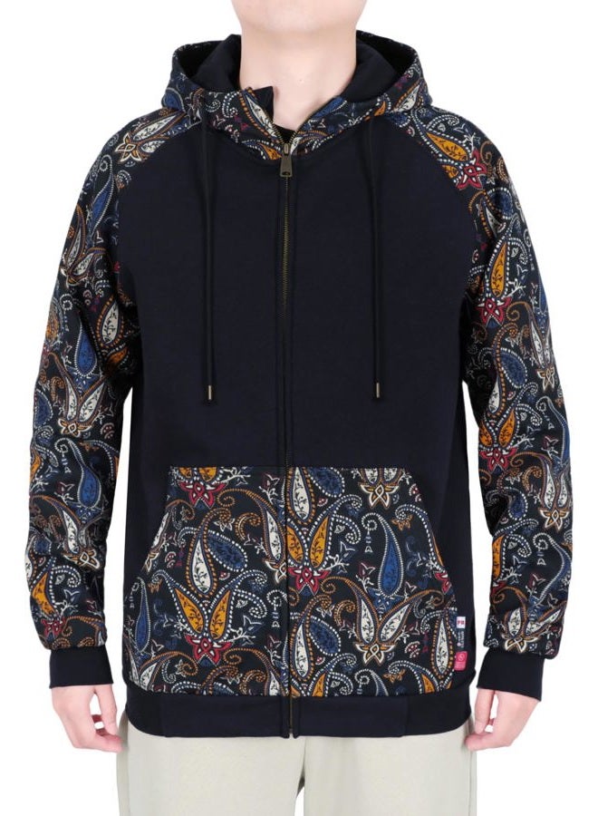 BOCOMAL FR Hoodies Paisley Printed Zipper Front 10.5oz Cotton Fleece Flame Resistant Hooded Sweatshirts NFPA2112 CAT2, Navy Paisley 1021, XL - Image 5