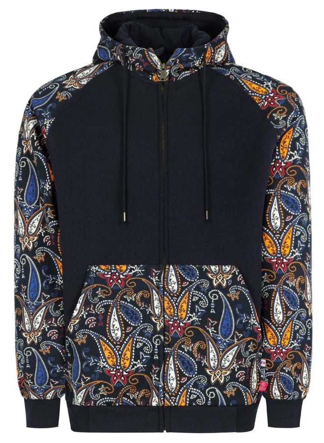 BOCOMAL FR Hoodies Paisley Printed Zipper Front 10.5oz Cotton Fleece Flame Resistant Hooded Sweatshirts NFPA2112 CAT2, Navy Paisley 1021, XL - Image 1