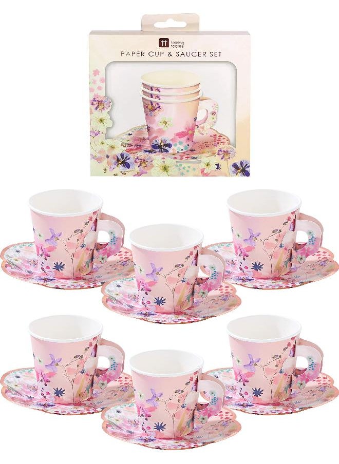 Talking Tables Talking Tables BG-CUPSET Blossom Party Paper Tea Cups, Pack of 12, Height 8cm, 3", Pink and Gold  - Image 1
