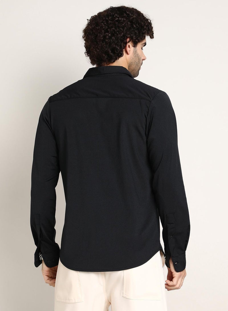 Campus Sutra Men's Onyx Black Everyday Solid Shirt - Image 5