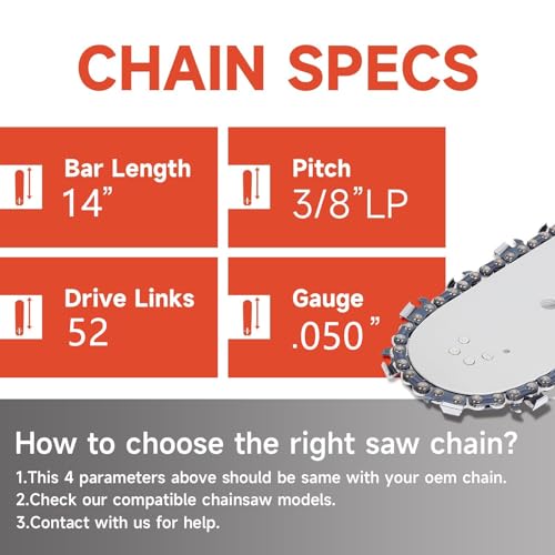 Dunhil 4-Pack 14 inch Chainsaw Chains 3/8" LP Pitch 050'' Gauge 52 Drive Links for Husqvarna 120i, 135, for Echo CS-310, for Ryobi RY3714, for Makita XCU11Z, for Remington RM4214 - Image 2