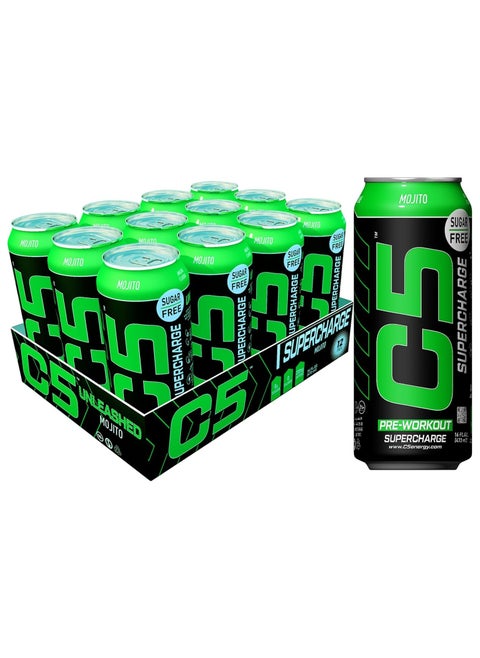 C5 Energy Drink Supercharge Mojito Pre-Workout, Sugar Free,150mg Caffiene, Zero Calories with Beta Alanine, L-Arginine, Taurine, Tyrosine