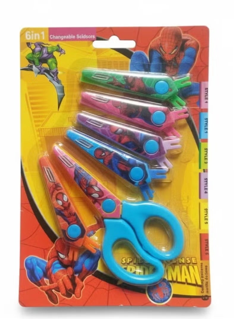 SPIDERMAN 6-in-1 Decorative Craft Scissor Set - Changeable Cutting Patterns for Kids