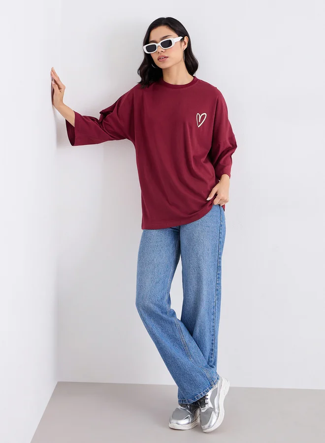 Styli Styli Women Oversized Fit Longline Slogan T-Shirt