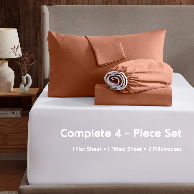 Nestl King Sheet Set - Luxury 1800 Ultra-Soft Microfiber King Bed Sheets - Double Brushed - Deep Pockets - Easy Fit - 4 Piece Set - Bedding Sheets & Pillowcases (King, Rust) - Image 2
