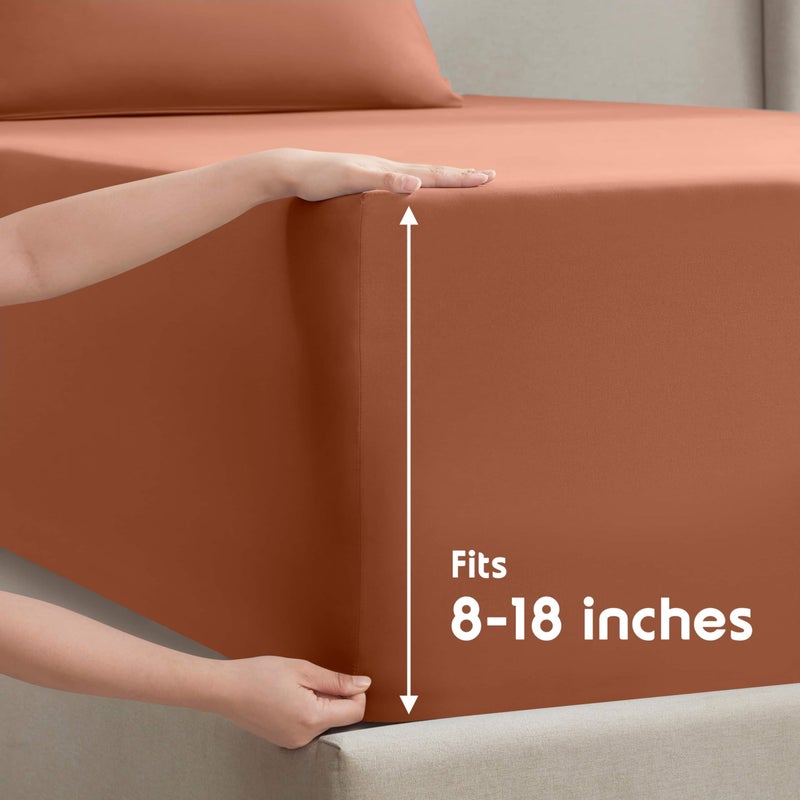 Nestl King Sheet Set - Luxury 1800 Ultra-Soft Microfiber King Bed Sheets - Double Brushed - Deep Pockets - Easy Fit - 4 Piece Set - Bedding Sheets & Pillowcases (King, Rust) - Image 4