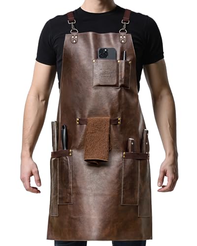 SYOKAMI Synthetic Leather Chef Cooking Apron for Men Cross Back Apron for AllDay Comfort Waterproof Apron with Multiple Pockets Great for Kitchen Garden BBQ Butcher Work or Crafts Ideal Gift - Image 1