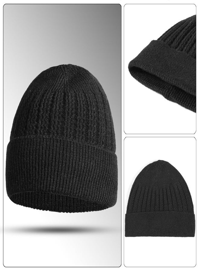 Richmen Women Winter Beanie Knit Hats Earflaps Skull Caps Soft Wool Warm Slouchy Casual Outdoor Woolen Ear Covers Head Warmer for Unisex (1 Black) - Image 2