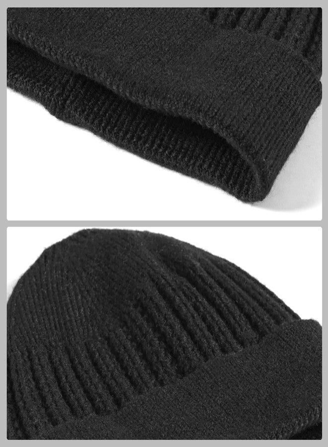 Richmen Women Winter Beanie Knit Hats Earflaps Skull Caps Soft Wool Warm Slouchy Casual Outdoor Woolen Ear Covers Head Warmer for Unisex (1 Black) - Image 3