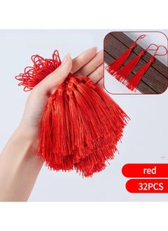 Abrar Colorful Silk Tassels with Hanging Rope Red for Home Decor, Curtains, Jewelry, Weddings, and Keychains 32 Pieces 