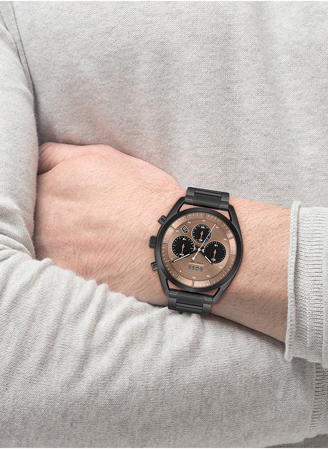HUGO BOSS ساعة يد كرونوغراف دائرية الشكل من الستانلس ستيل للرجال 1514095 - 44 ملم  - Image 2
