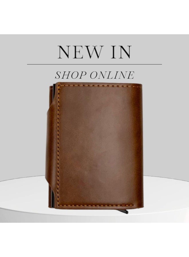 Horse leather card wallet with snap button closure (BROWN) - Image 3