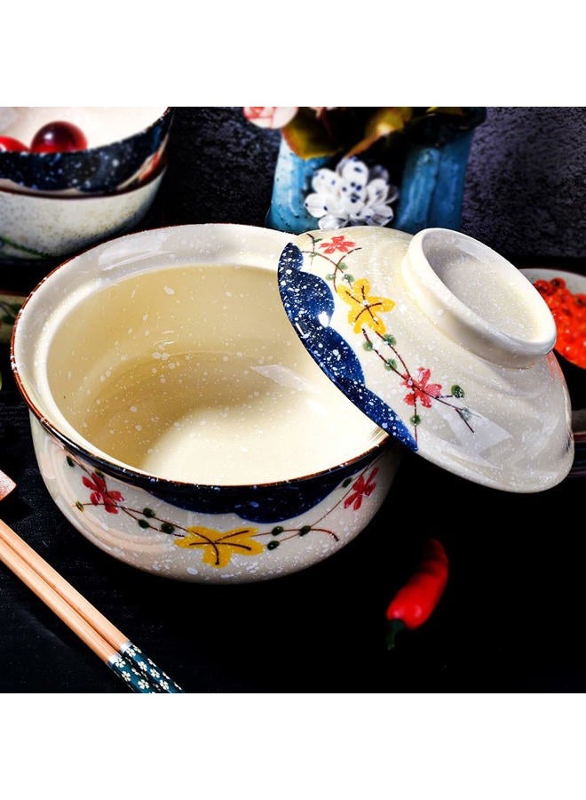 Whitenesser Ramen Bowl with Lid, Japanese Style 25.4 OZ Big Ceramic Bowl with Lid and for Soup Rice Noodle and Porridge, Microwave Oven Safety - Image 2