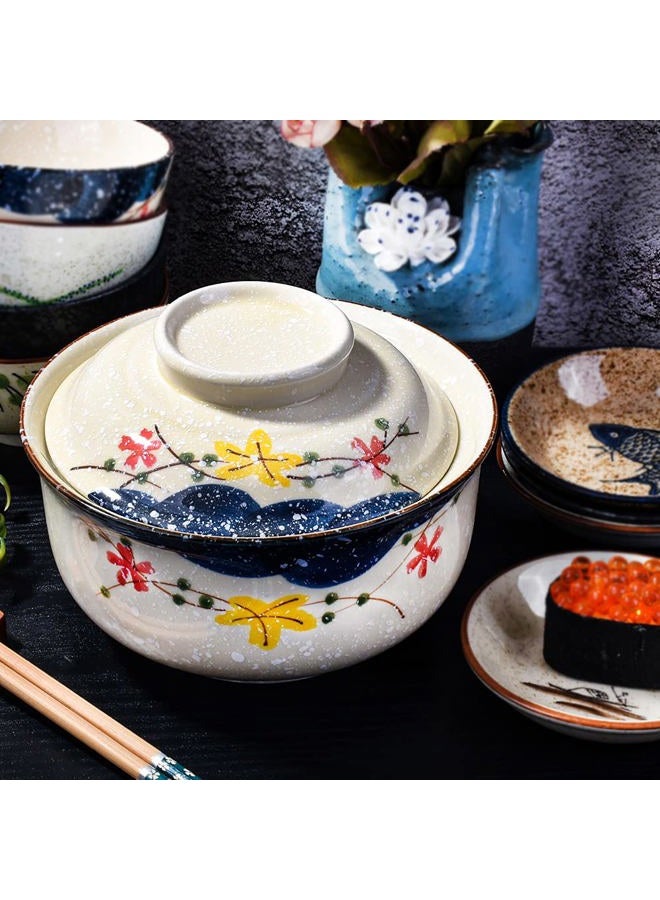 Whitenesser Ramen Bowl with Lid, Japanese Style 25.4 OZ Big Ceramic Bowl with Lid and for Soup Rice Noodle and Porridge, Microwave Oven Safety - Image 5