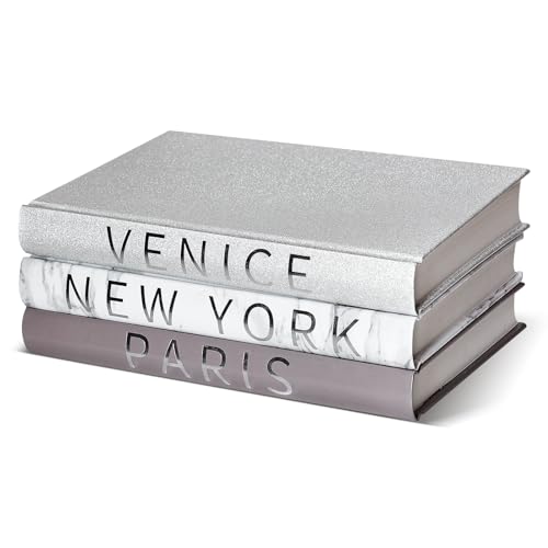 Nichake Set of 3 Decorative Books for Home Decor-Silver Foil Stamping Decor Books,Fashion Designer Books for Coffee Tables and Book Shelf Decoration - Image 1