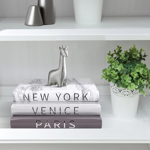 Nichake Set of 3 Decorative Books for Home Decor-Silver Foil Stamping Decor Books,Fashion Designer Books for Coffee Tables and Book Shelf Decoration - Image 3