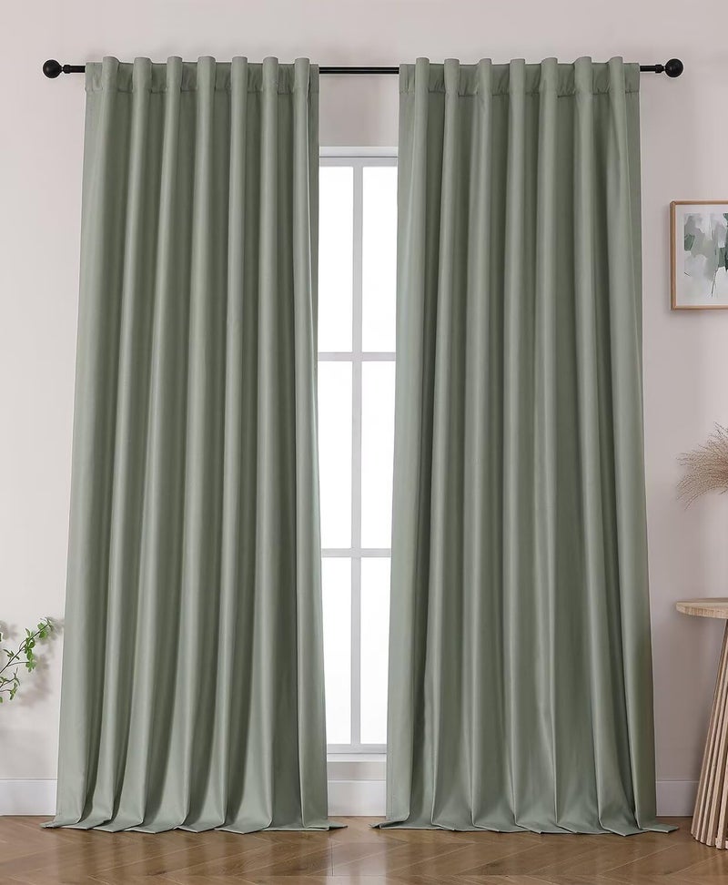 Joydeco Linen Blackout Curtains for Bedroom 72 Inches Long Back Tab/Rod Pocket Heavy Duty Living Room Drapes Thermal Insulated Noise Reduce Cancelling Curtains 2 Panels W52 x L72 Pure Sage - Image 1