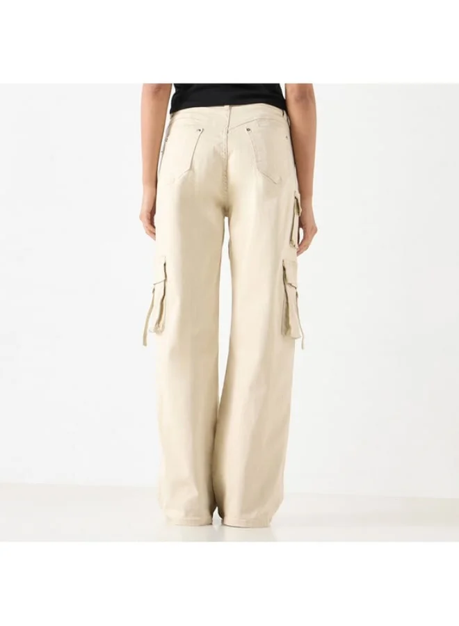 2Xtremz 2Xtremz Solid Wide Leg Cargo Jeans with Pockets