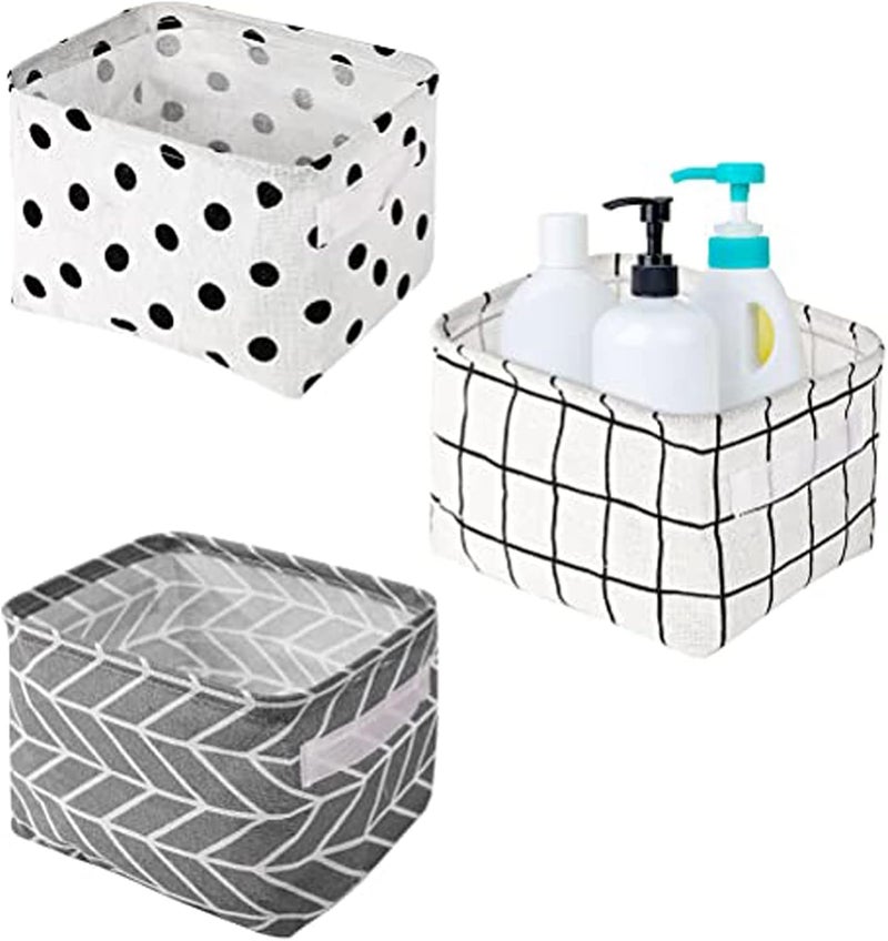 Lanjue 3 Pieces Small Fabric Storage Baskets, Waterproof Bathroom Storage Baskets Collapsible Square Storage Boxes with Handles Shelf Basket Organizer Bins for Bathroom Makeup Cupboards Kitchen - Image 1