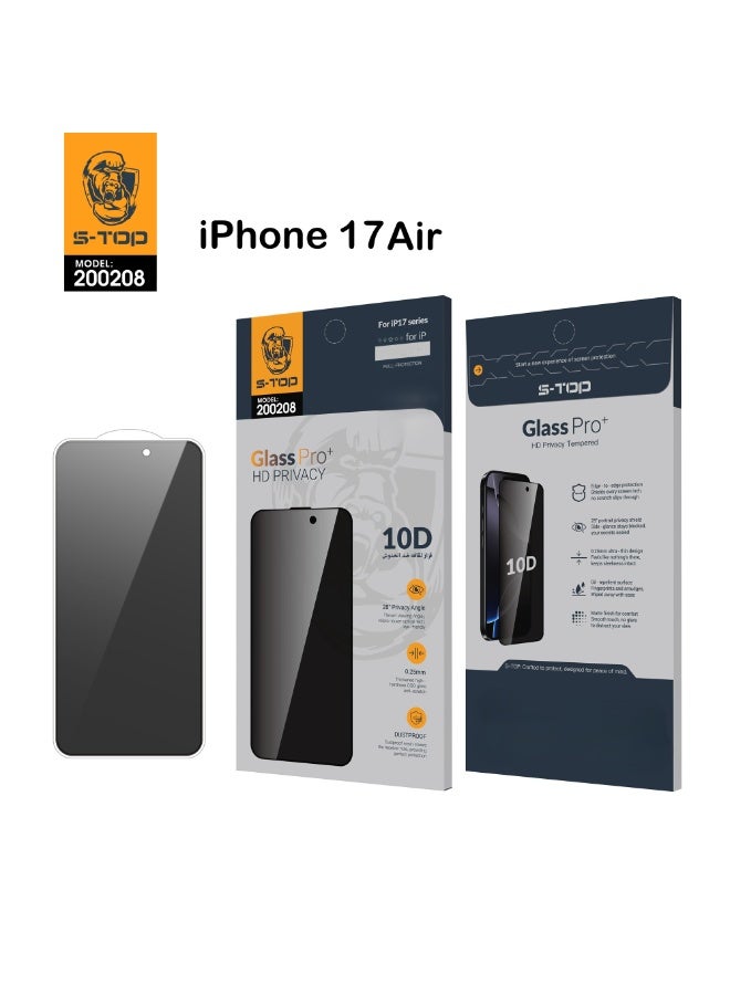 S-TOP Privacy Anti-Spy Glass Pro+ HD Privacy Screen Protector For Apple iPhone 17 Air Black - Image 1