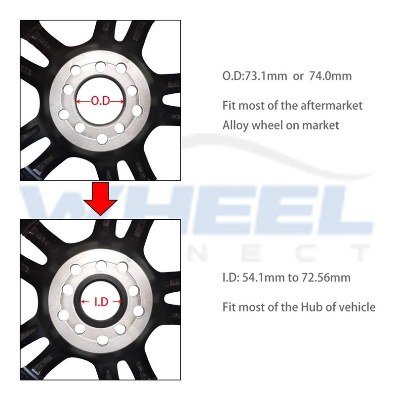 WHEEL CONNECT Hub Centric Rings, 73.1 to 70.5, Set of 4, ABS Plastic Hubrings, O.D:73.1-I.D:70.5mm. P - Image 3